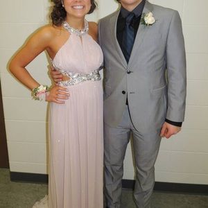 Light pink sparkle prom dress open Back